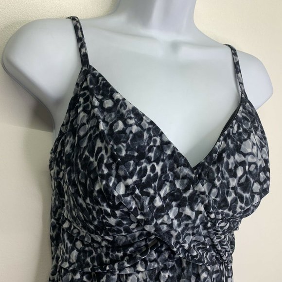 Aqua Green Tankini Swim Top Only Black Print Small - Picture 2 of 8